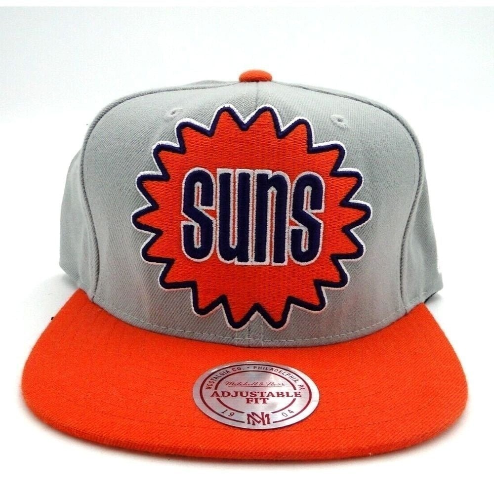 Phoenix Suns SnapBack Hat‎ Mitchell & Ness Cap Gray Orange Embroidered Patch